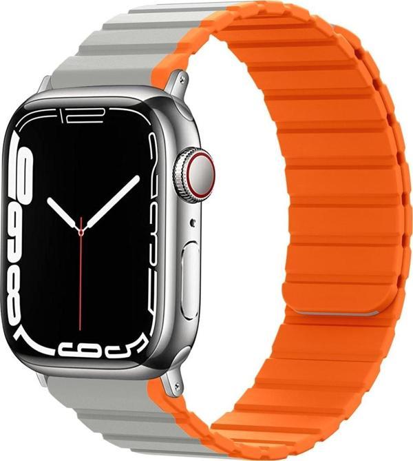 Coverzone Apple Watch 5 Ile Uyumlu 42-44mm Hafif Spor Kayış, Manyetik Toka Infatuation Spor Kayış Turuncu-gri - Image 1