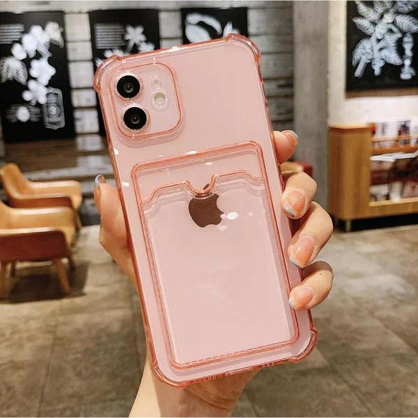 Coverzone Galaxy A02s Kılıf Kart Gözlü Antishock Köşeli Kamera Korumalı Cardcase Silikon Antrasit Pembe - Image 1