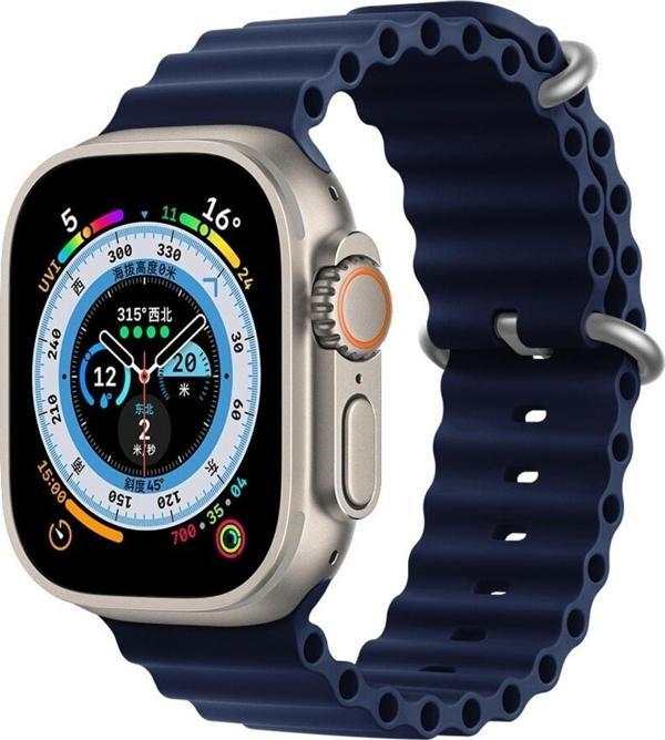 Coverzone Apple Watch 7 Ile Uyumlu Okyanus Quintessential 45 Mm Kabartmalı Metal Tokalı Kordon Lacivert - Image 1