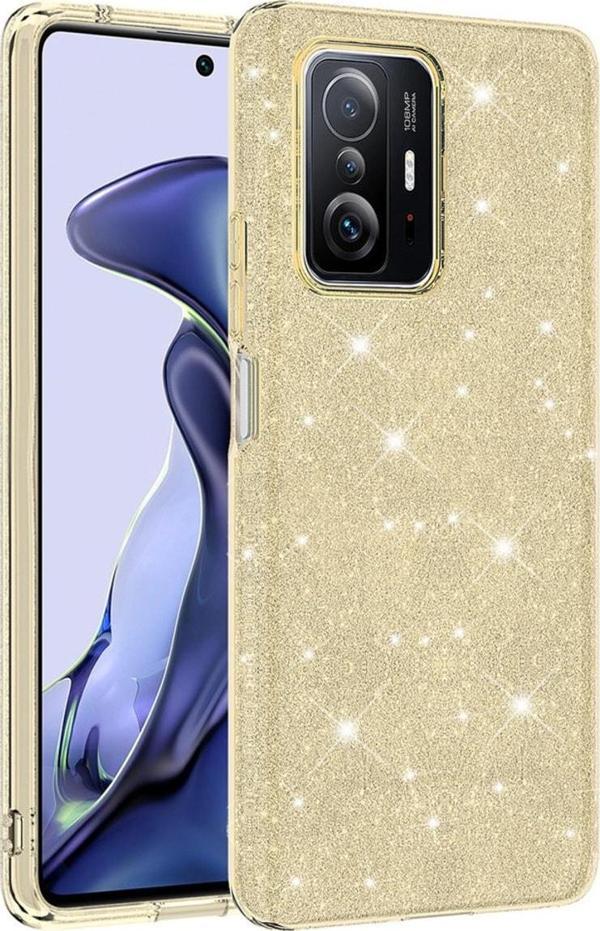 Coverzone Xiaomi Mi 12t Ile Uyumlu Kılıf Simli Parlak Çift Katmanlı Shining Silikon Gold - Image 1