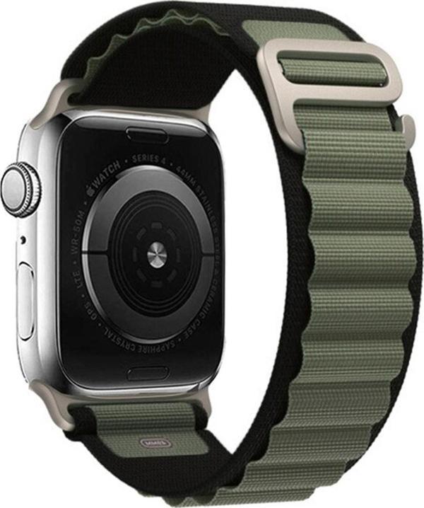 Coverzone Apple Watch 5 Ile Uyumlu 42-44mm Kordon Kumaş Çift Renk Saat Kordonu Çift Katmanlı Koyu Yeşil-siyah - Image 1
