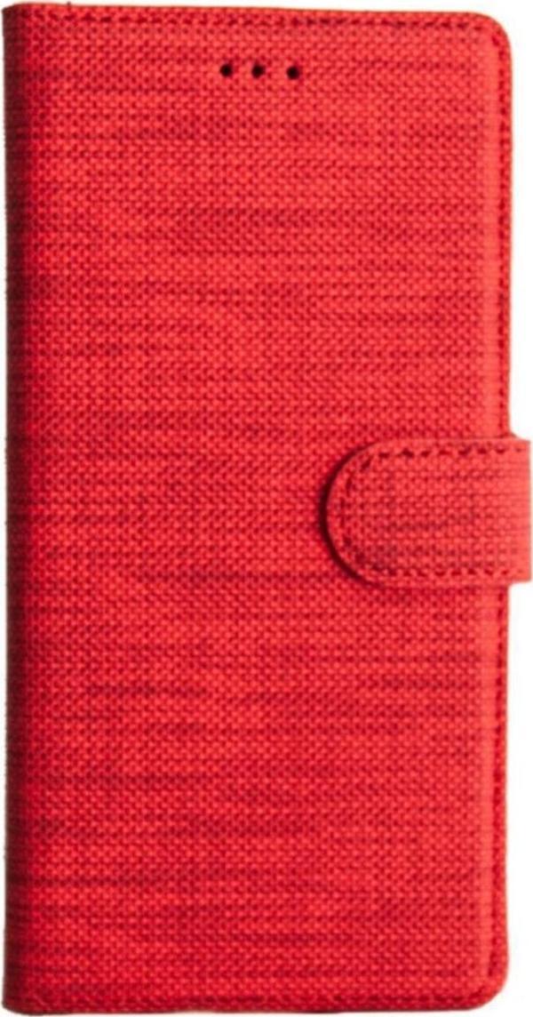 Coverzone Galaxy A02s Standlı Kartvizitli Ve Para Gözlü Kumaş Desen Cüzdan Kılıf Kırmızı - Image 1
