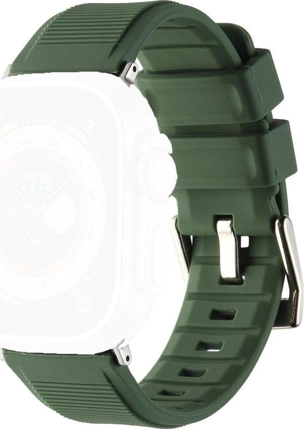 Coverzone Apple Watch Ile Uyumlu 42mm Kordon Kauçuk Spor Esnek Kayış Metal Tokalı Glamour Kordon Army Green - Image 1