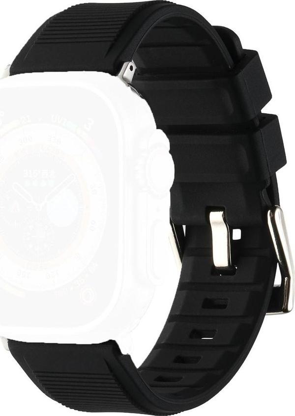 Coverzone Apple Watch Ile Uyumlu 42mm Kordon Kauçuk Spor Esnek Kayış Metal Tokalı Glamour Kordon Black - Image 1