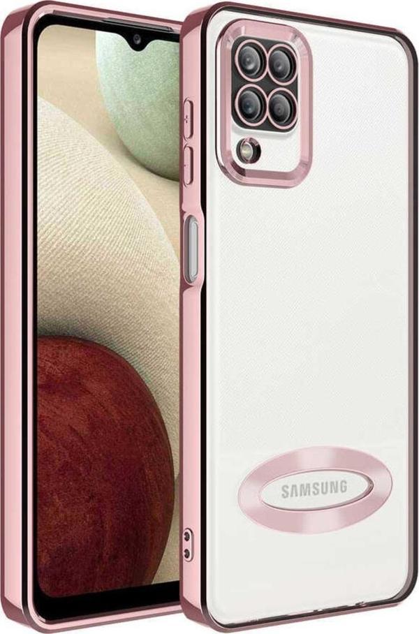 Coverzone Galaxy A12 Ile Uyumlu Kılıf Kamera Korumalı Logo Gösteren Colored Z-omega Rosegold - Image 1