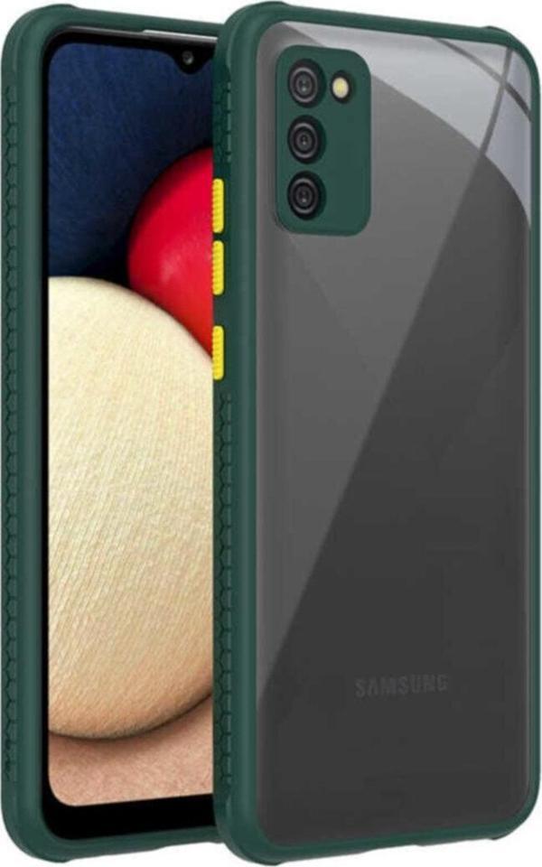 Coverzone Galaxy A02s Uyumlu Lastik Desen Kenar Kamera Korumalı Arkası Şeffaf Halx Kılıf Koyu Yeşil - Image 1