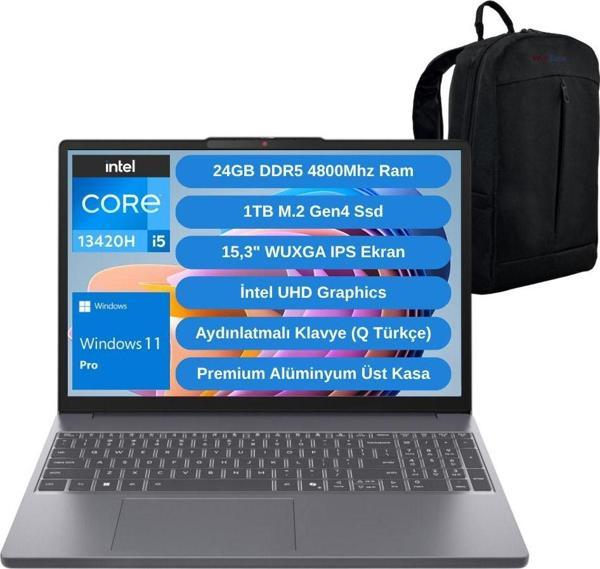 Lenovo Ip Slim 3 14Irh10 Intel Core İ5 13420H 24Gb 1Tb Ssd 15.3" W11P Laptop - Webzone Çanta Wz7 - Image 1