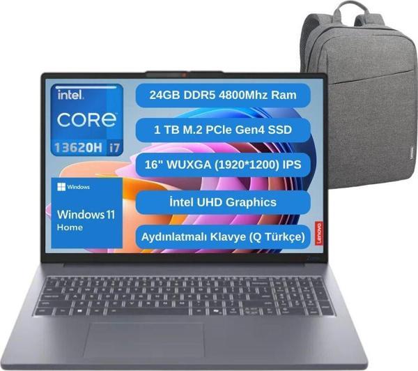Lenovo Ip Slim 3 16Irh10 İ7 13620H 24Gb 1Tb Ssd 16" Fhd W11 Laptop 83K2001Vtr - Lenovo Çanta Wz9 - Image 1