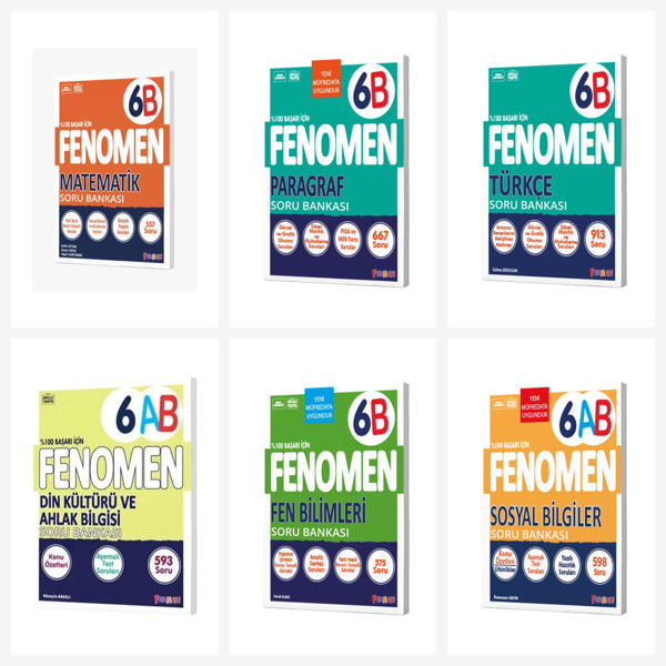 Fenomen 6. Sınıf Tüm Dersler B Soru Bankası Seti 6 Kitap Fenomen Yayınları - Bi bigelio - Image 1