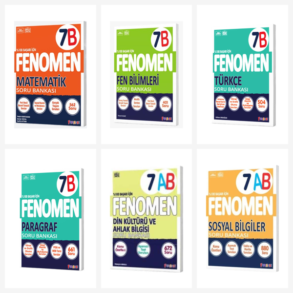 Fenomen 7. Sınıf Tüm Dersler B Soru Bankası Seti 6 Kitap Fenomen Yayınları - Bi bigelio - Image 1