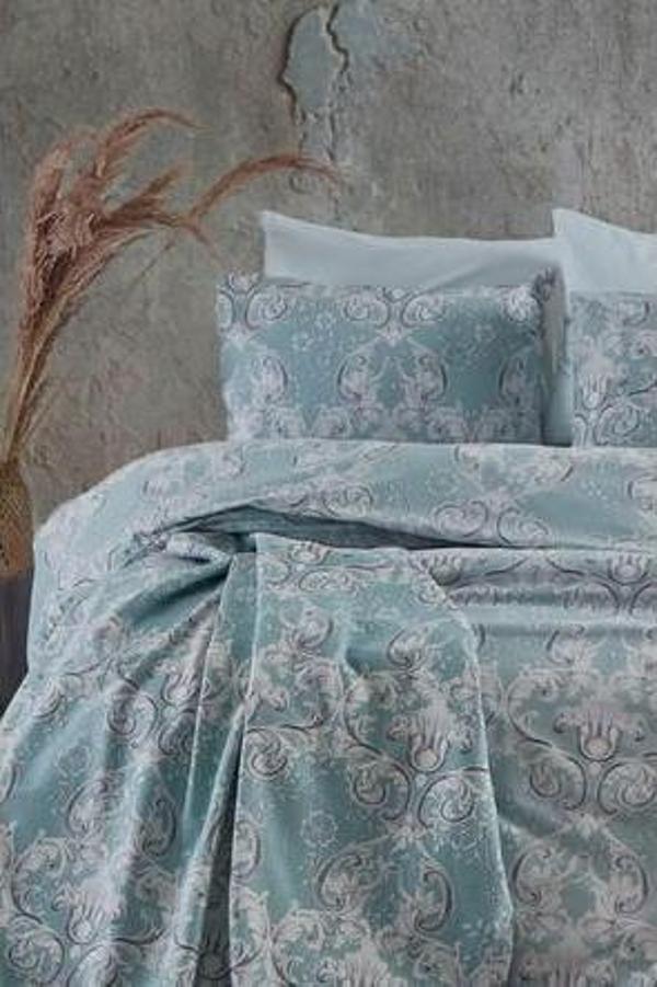 COTTON LİFE ÇİFT KİŞİLİK NEVRESİM TAKIMI MARBELL MAVİ - Image 1