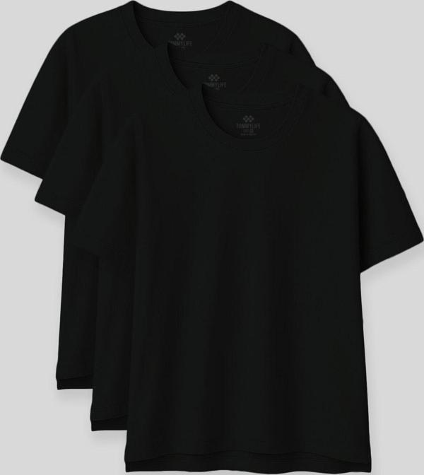 Oversize Fit Basic O Yaka 3lü Paket Siyah Kadın T-Shirt  97285 - Image 1