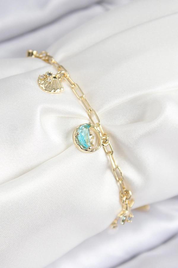 Celira Pirinç Zirkon Taşlı İstiridye Model Gold Renk Kadın Bileklik 00215 - Image 1
