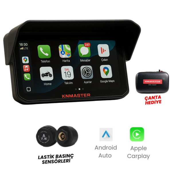 KNMASTER MOTOPLAY 1500 – 6.25” TPMS Sensörlü Kablosuz CarPlay & Android Auto Destekli Motosiklet Multimedya Ekranı - Image 1