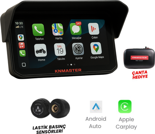 KNMASTER MOTOPLAY 1500 – 6.25” TPMS Sensörlü Kablosuz CarPlay & Android Auto Destekli Motosiklet Multimedya Ekranı - Image 1