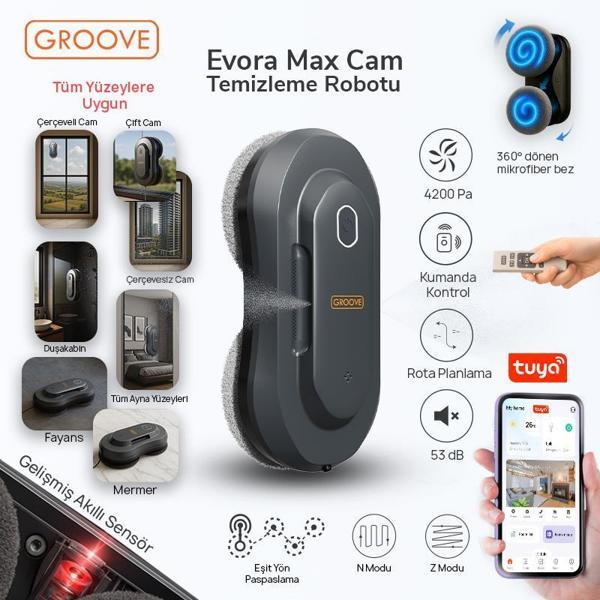 Groove Evora Max Akıllı Uygulama Kontrollü Cam Temizleme Silme Robotu +Yapay Zeka Desteği+Ultra Sessiz+Akıllı Sensör - Image 1