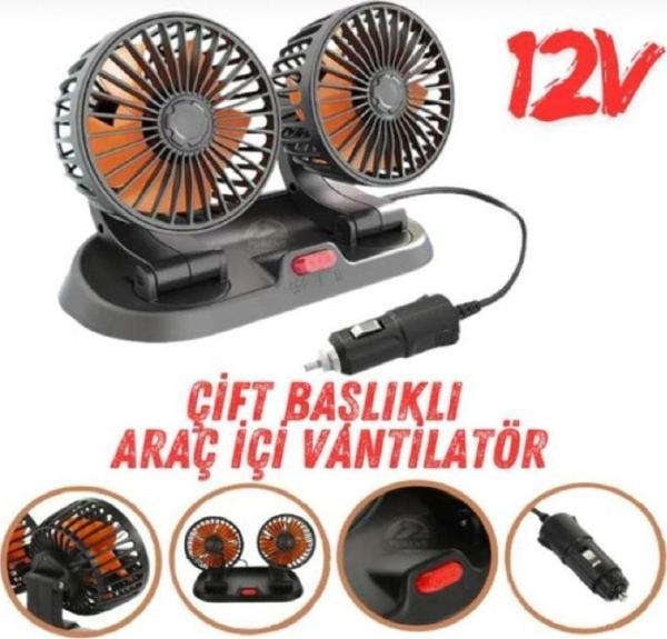 Araç Içi Vantilatör 360° Dönebilen Torpido Üstü Çift Başlıklı Vantilatör 12 v Uyumlu Soğutucu Fan - Image 1
