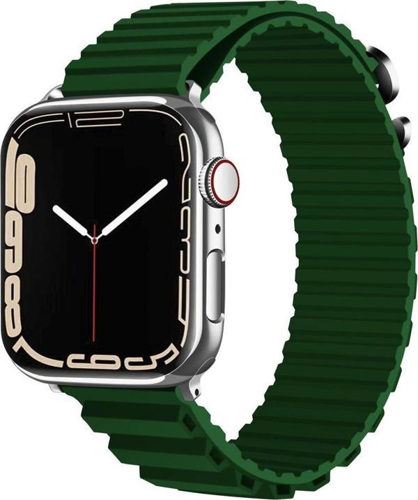 Coverzone Apple Watch 5 Ile Uyumlu Kordon 42-44mm Parçalı Çizgili Tasarım Denouement Kayış K.yeşil - Image 1