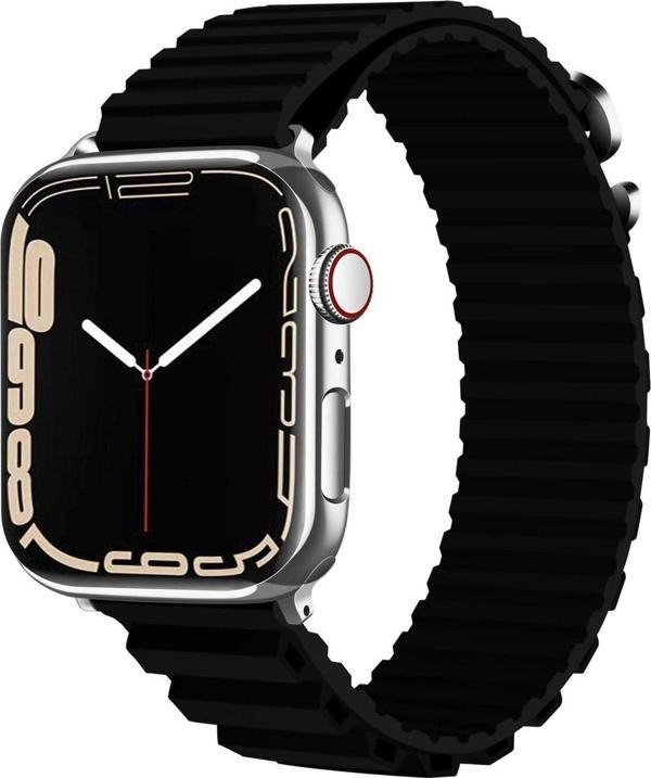 Coverzone Apple Watch 5 Ile Uyumlu Kordon 42-44mm Parçalı Çizgili Tasarım Denouement Kayış Siyah - Image 1