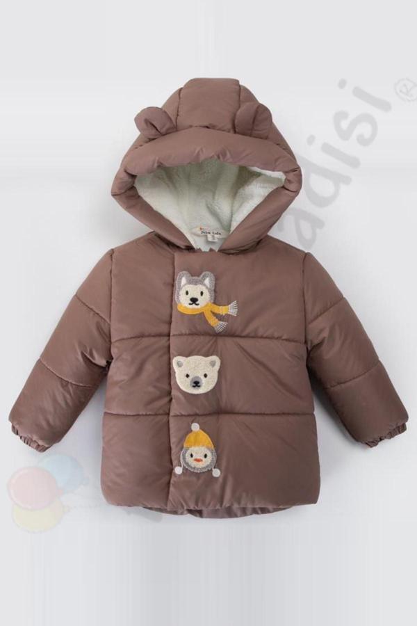 Su geçirmez İçi Kürklü Peluş Fermuarlı Kalın Kapüşonlu Şişme Kar Kışlık Erkek Bebek Mont Çocuk Kaban - Image 1