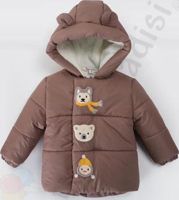 Su geçirmez İçi Kürklü Peluş Fermuarlı Kalın Kapüşonlu Şişme Kar Kışlık Erkek Bebek Mont Çocuk Kaban - Image 1