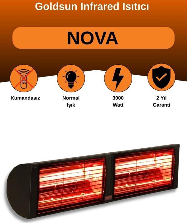 Goldsun Nova 3000 Watt GSN30 Kumandasız Elektrikli İnfrared Isıtıcı-Siyah - Image 1