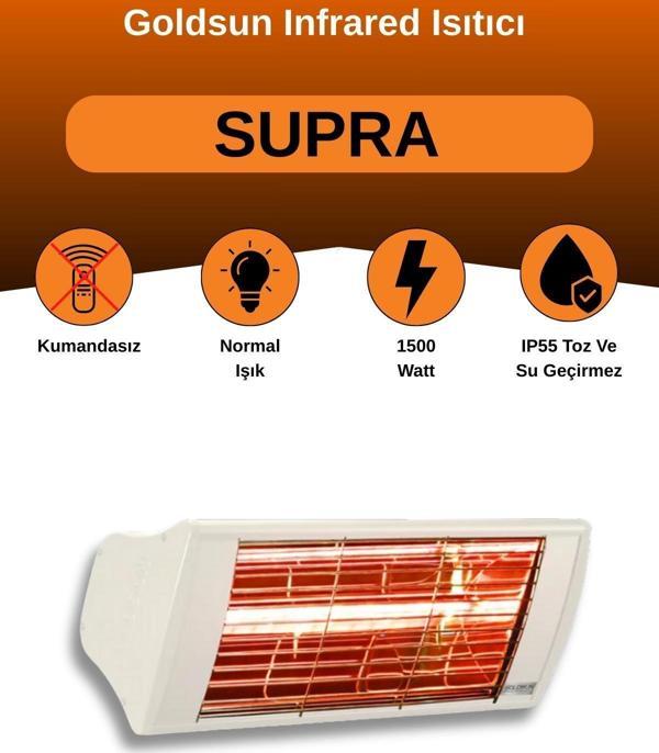  Goldsun Supra 1500 Watt GSS15 Kumandasız Suya Dayanıklı Elektrikli İnfrared Isıtıcı-Beyaz - Image 1