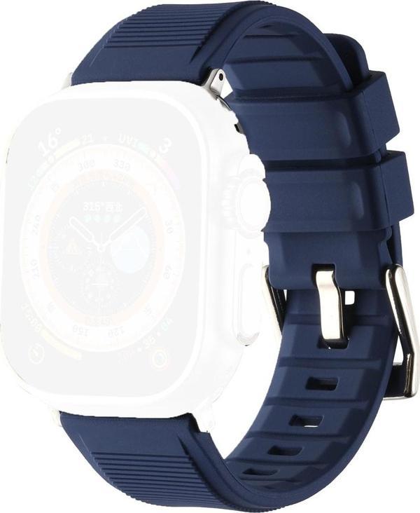 Coverzone Apple Watch Ile Uyumlu 45mm Kordon Kauçuk Spor Esnek Kayış Metal Tokalı Glamour Kordon Dark Blue - Image 1