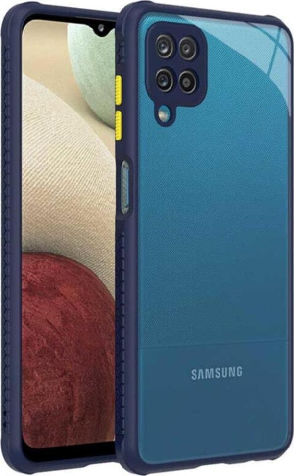 Coverzone Galaxy A12 Lastik Desen Kenar Kamera Korumalı Arkası Şeffaf Halx Kılıf Lacivert - Image 1