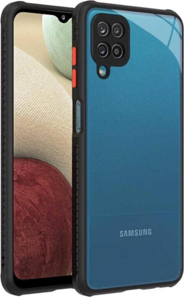 Coverzone Galaxy A12 Lastik Desen Kenar Kamera Korumalı Arkası Şeffaf Halx Kılıf Siyah - Image 1