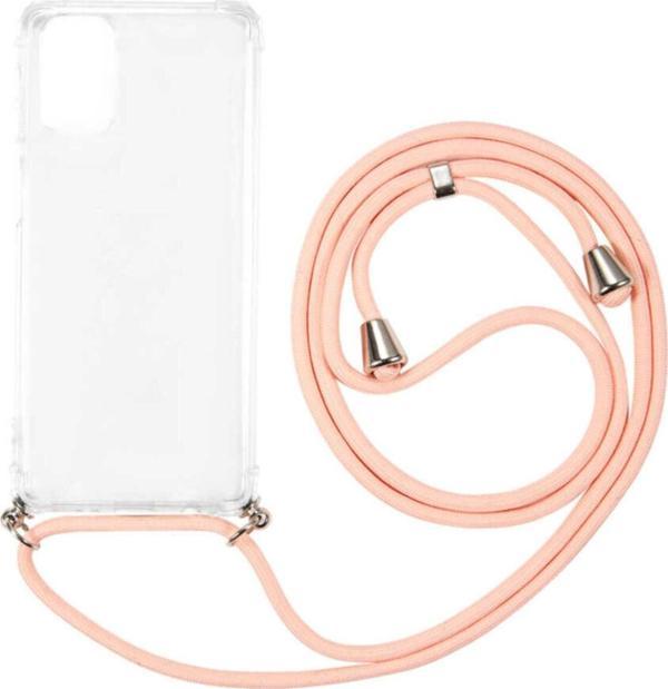 Coverzone Galaxy A31 Renkli Ipli Boyun Askılı Şeffaf Silikon Pembe Kılıf - Image 1