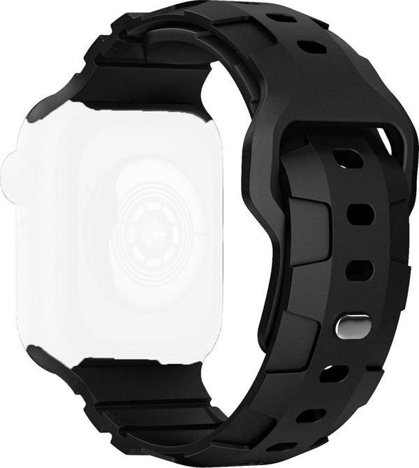 Coverzone Apple Watch ile uyumlu Kayış 42/44/45/49mm Kauçuk Spor Esnek Düğmeli Toka Ripple Silikon Kordon - Image 1