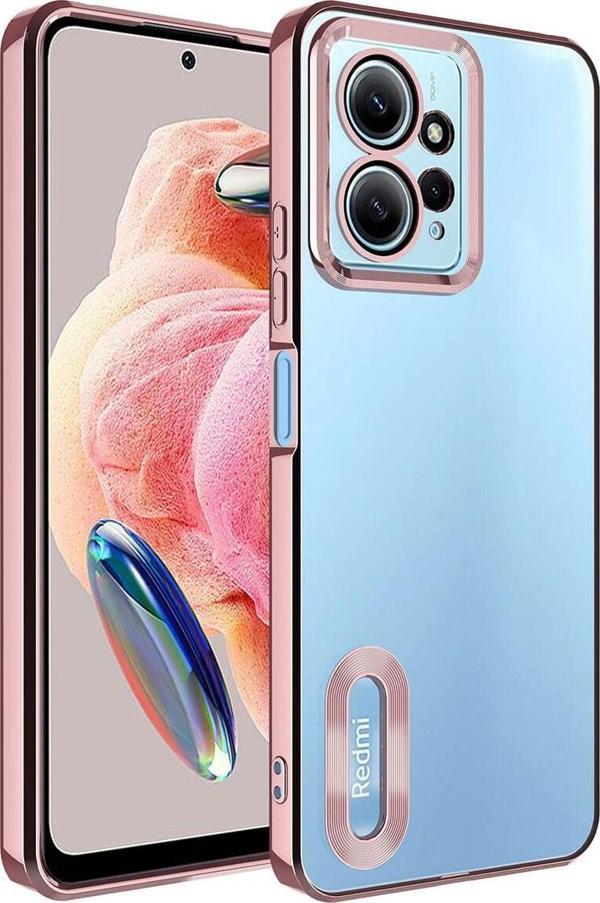 Coverzone Xiaomi Redmi Note 12 4G ile Uyumlu Kılıf Kamera Korumalı Logo Gösteren Colored Z-omega Rose Gold - Image 1