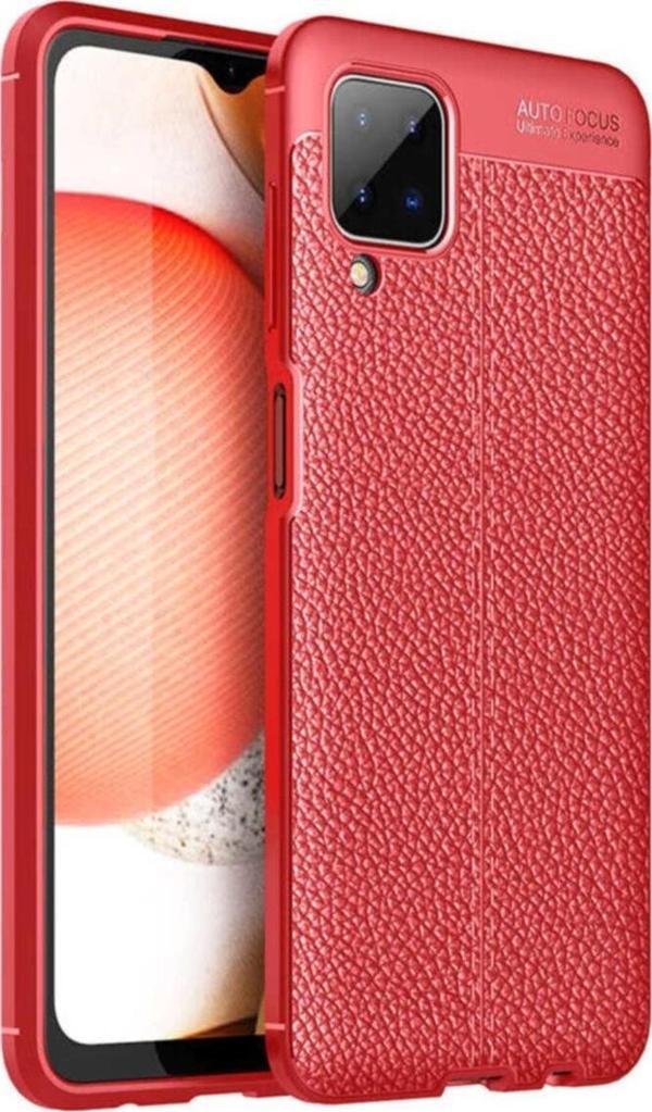 Coverzone Galaxy A12 Uyumlu Niss Silikon Deri Görünümlü Kırmızı Kılıf - Image 1