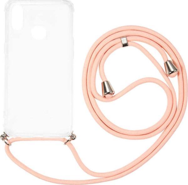 Coverzone Galaxy A10s Renkli Ipli Boyun Askılı Şeffaf Silikon  Pembe Kılıf - Image 1