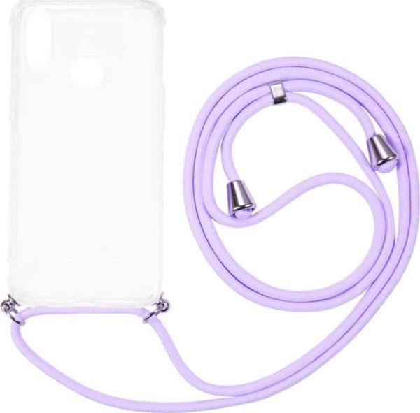 Coverzone Galaxy A10s Renkli Ipli Boyun Askılı Şeffaf Silikon Kılıf Lila - Image 1