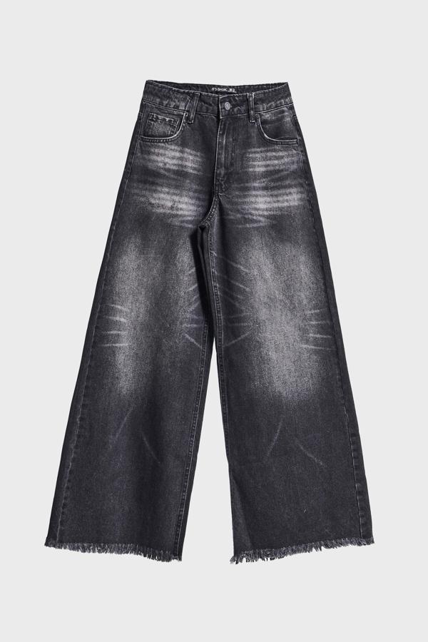 Kadın Koyu Füme Renk 12s5-1 Palazzo Fit Paça Detaylı İç Boy 80cm %100 Koton Denim Jean - Image 1