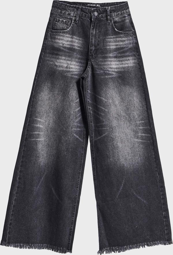 Kadın Koyu Füme Renk 12s5-1 Palazzo Fit Paça Detaylı İç Boy 80cm %100 Koton Denim Jean - Image 1