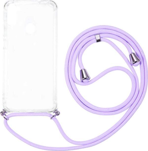 Coverzone Galaxy A11 Renkli Ipli Boyun Askılı Şeffaf Silikon Kılıf Lila - Image 1