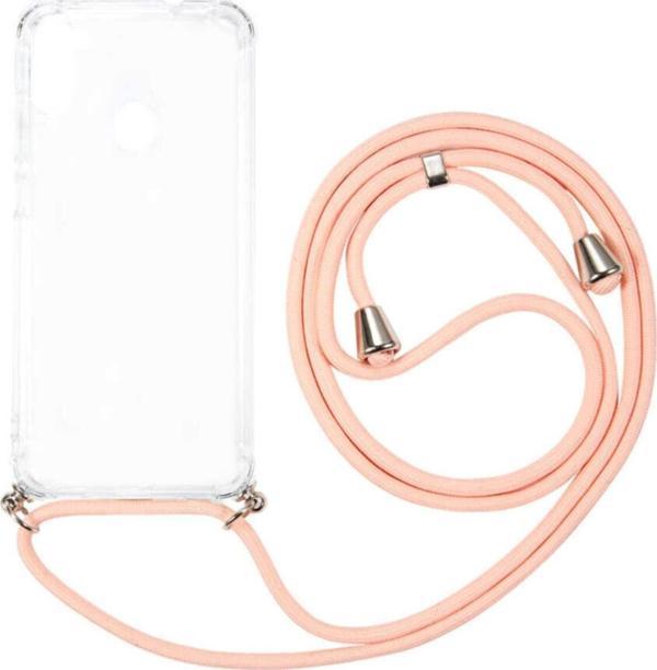 Coverzone Galaxy A11 Renkli Ipli Boyun Askılı Şeffaf Silikon Kılıf Pembe - Image 1