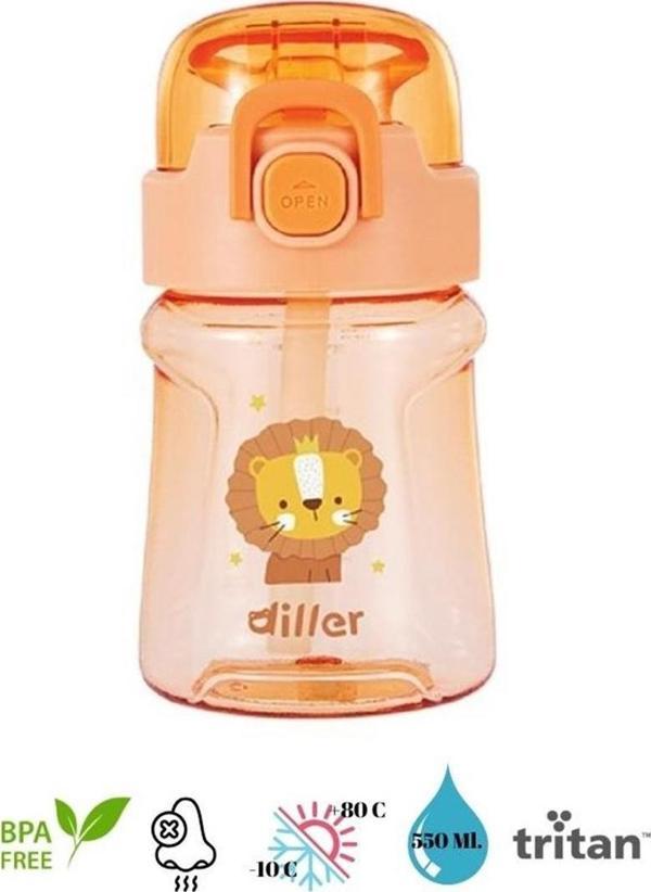 Diller Tritan Pipetli Çocuk Matara Turuncu 550 ml - Image 1