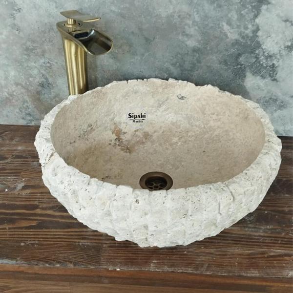  Traverten Dikey Patlatma Çanak Lavabo - Image 1