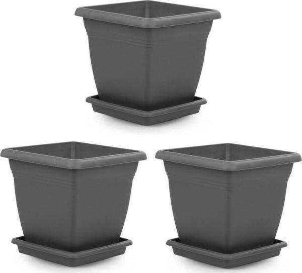 Omnipazar SO-VK06 Villa Kare Tabaklı Saksı Takımı 110 lt Antrasit 3 Adet - Image 1