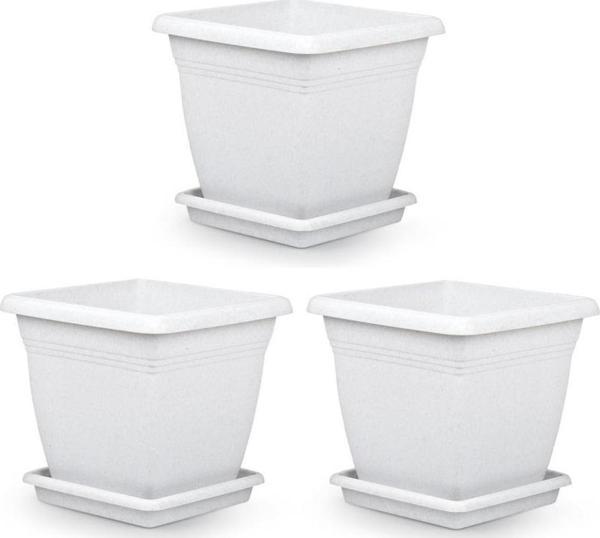 Omnipazar SO-VK06 Villa Kare Tabaklı Saksı Takımı 110 lt Kirli Beyaz 3 Adet - Image 1