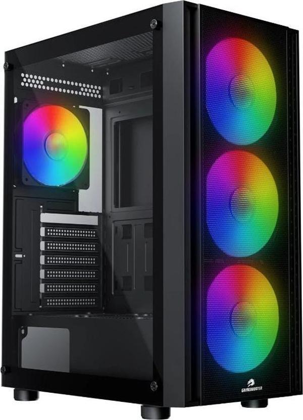 GameBooster CASTLE A651B 600W APFC USB 3.0 Mesh 4*Rainbow Fanlı Mid-T ATX Gaming Siyah Kasa - Image 1