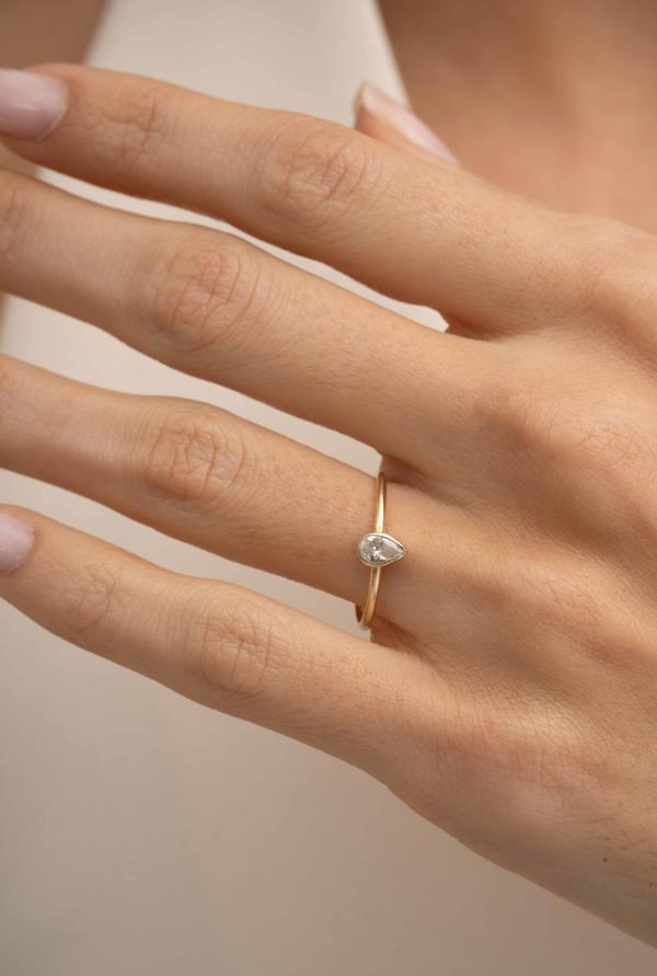 Damla Taşlı Altın Kaplama Gümüş İnce Yüzük 5962 - Image 1