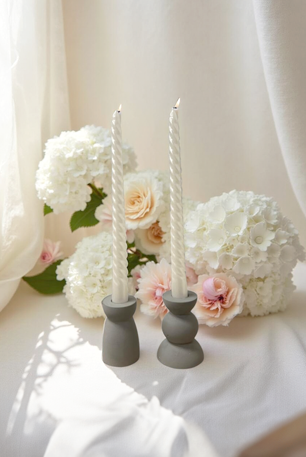 Floral Burgulu Şamdan Mumu 2'li Beyaz - Image 1