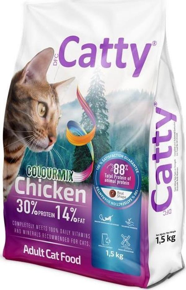 Catty Colourmix Yetişkin Kedi Maması Renkli Taneli Tavuklu 1,5 Kg - Image 1