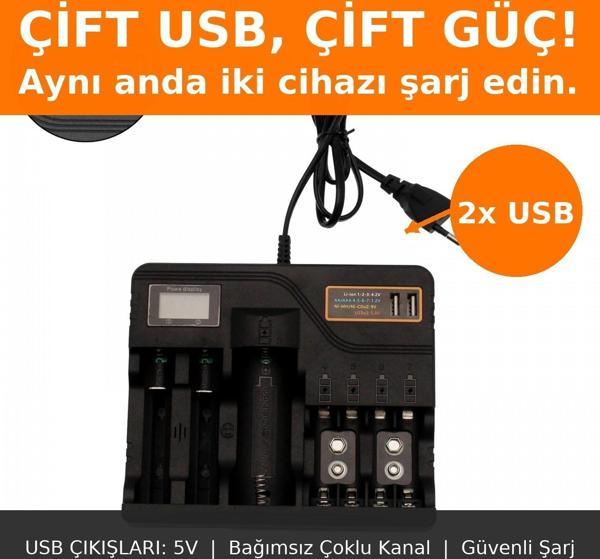  Li-İon Pil  Şarj Cihazı Akıllı LCD Ekran, Hızlı Şarj, Çoklu Pil Desteği (AA/AAA/9V, 18650, 21700, 26650) - Image 1