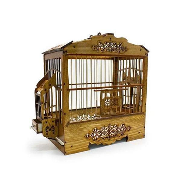 Birdlife Bombeli Lüx Oymalı Ahşap Kuş Kafesi 35x30x17 Cm - Image 1